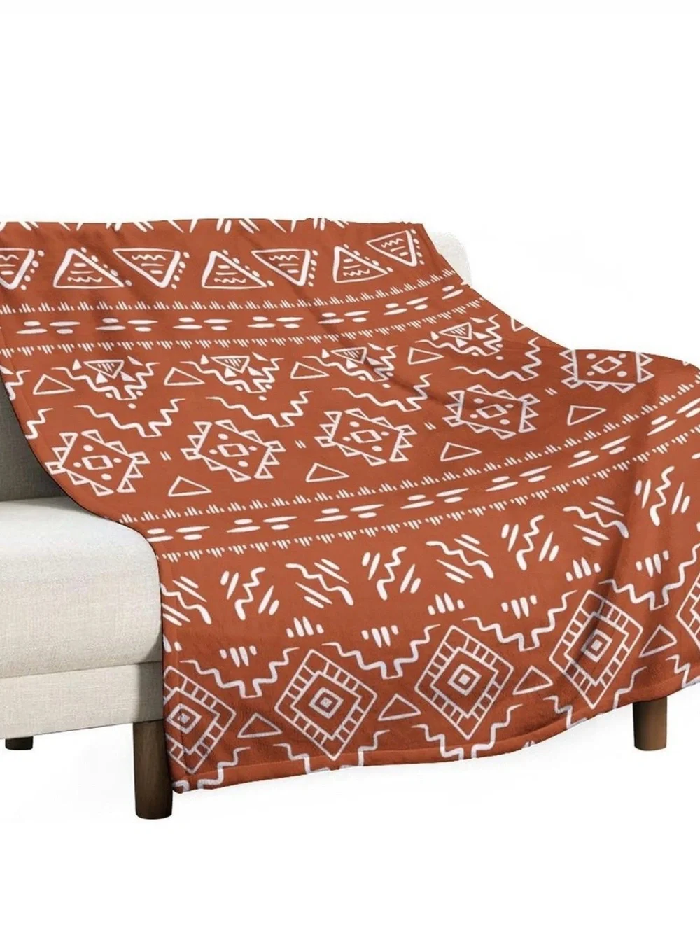 Boho Geometric Throw Blanket - Rust